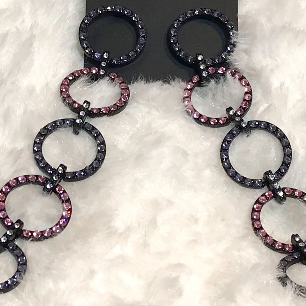 NWT Design Lab Lord & Taylor Circle Drop Earrings/Purple & Pink Rhinestones